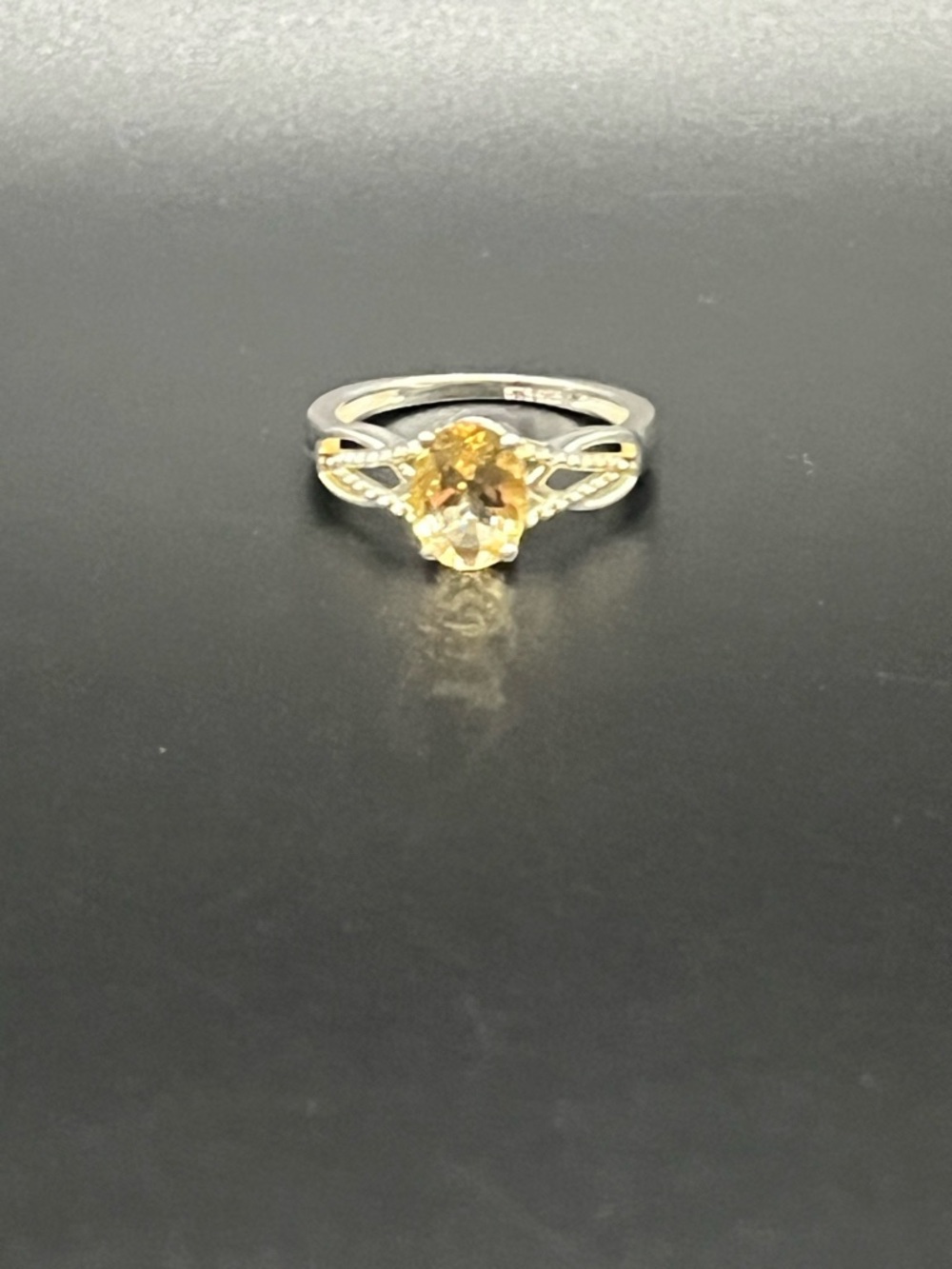Yellow Citrine Sterling Silver Ring with Twisted Band